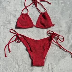 Bond Eye Andy Triangle BIkini Top Pablo Tie Brief Bottoms Eco Guava Coral NWT OS
